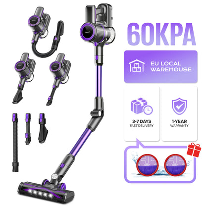 cordless vacuum cleaner, 60KPa, battery life 50 Min, tank 1L, for animal hair, Carpet and hard floors