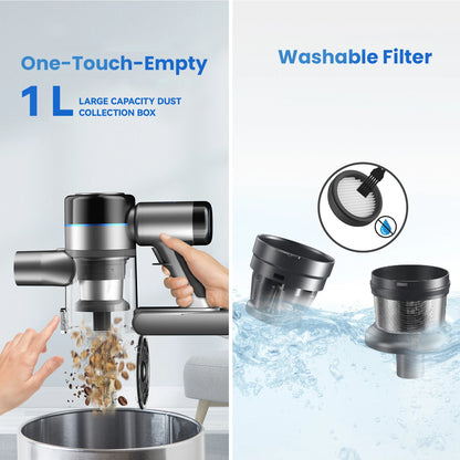 70KPa 400W cordless vacuum cleaner, 1 L dust cup, light display battery, for animal hair, Carpet