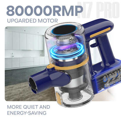 N7 PRO cordless vacuum cleaner-55 kPa powerful, 2 Modes, removable battery, for animal hair, Carpet, hard floors