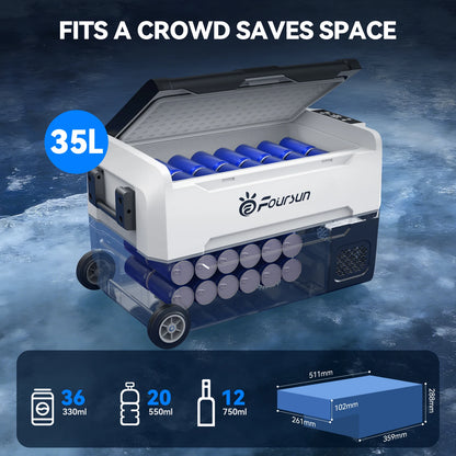 Foursun 21L/25L/35L/45L/55L Portable Compressor Car Fridge Freezer with Bluetooth App Control, for Camping, Travel, Home, DC 12V/24V & AC 100-240V