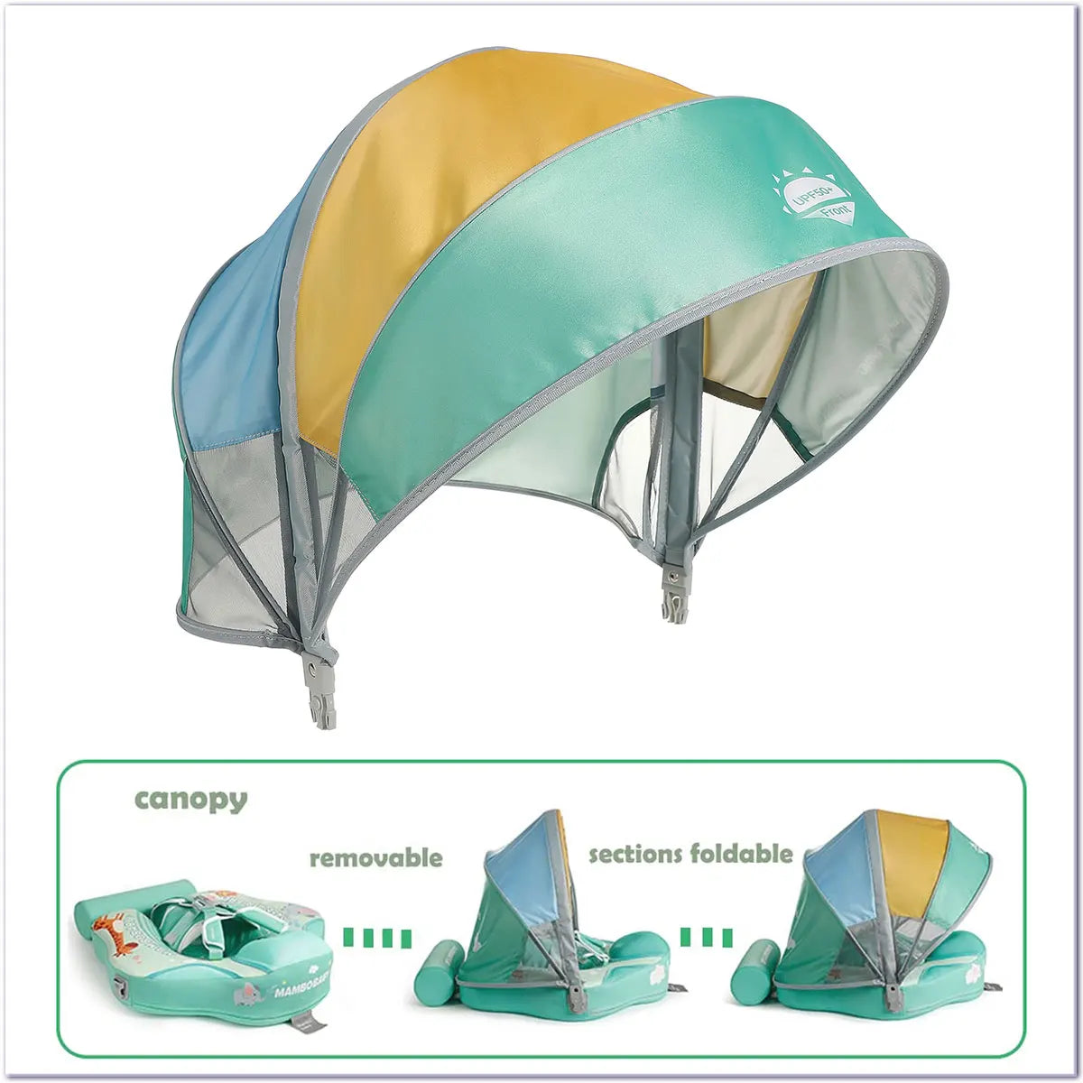 Mambobaby Animal Float Non-Inflatable Safe Solid Core Baby Swimming Buoy Water Trainer Infant Pool Floator Swim Ring with Canopy