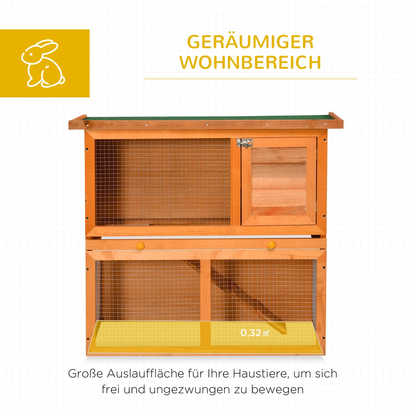 Rabbit Cage, 2-Tier Wooden Pet Hutch, Outdoor Bunny Cage with Removable Tray, Openable Roof & Lockable Doors for Small Animals with Easy Clean Tray