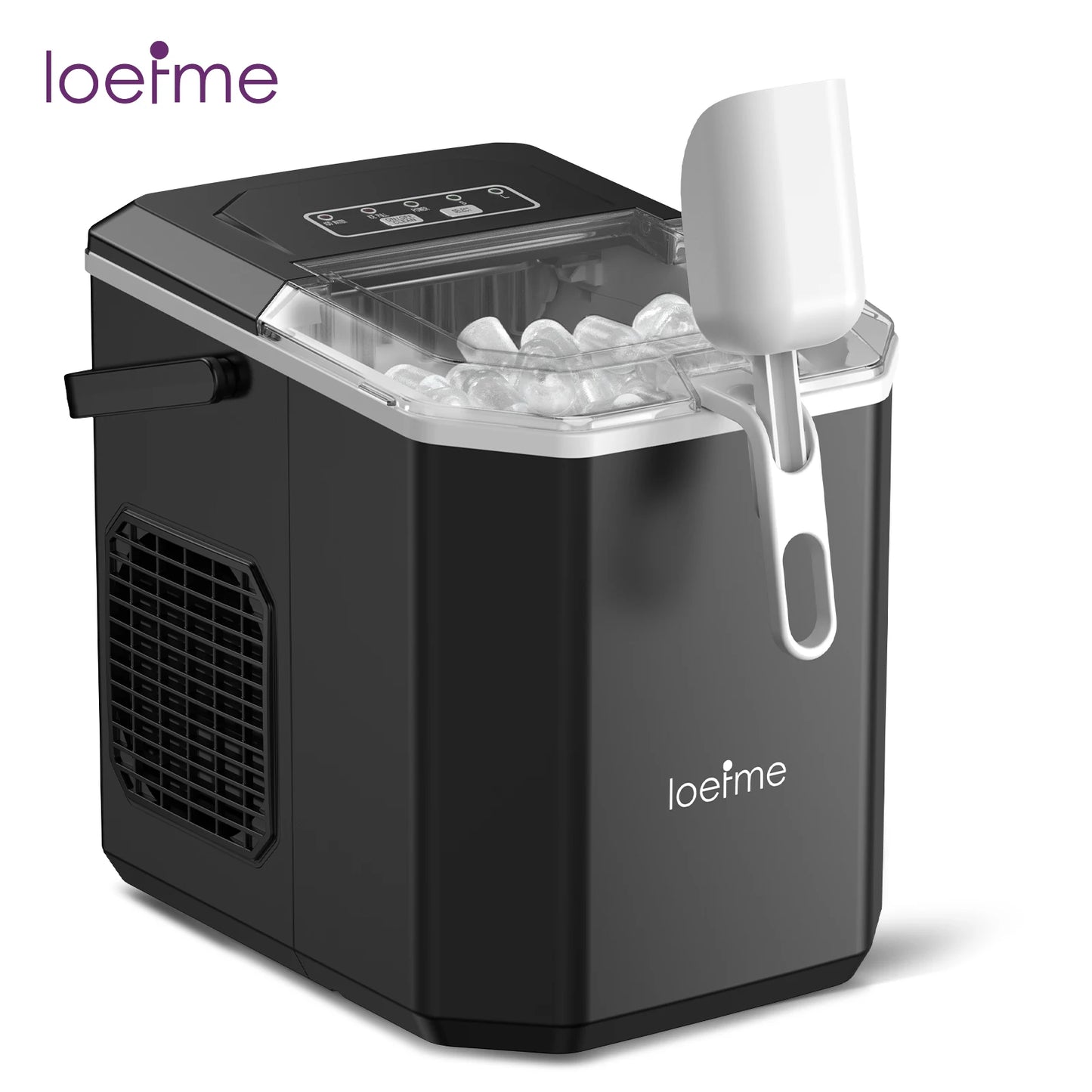 LOEFME Portable Bullet Ice Maker 12KG/24H Countertop Ice Machine 9 Cubes in 6 Min Auto Clean 2 Ice Sizes with Handle