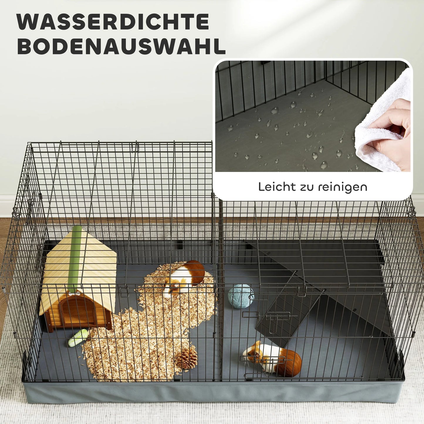 Large Metal Rabbit hamster Cage with Liner & Ramp, Indoor 2-Tier Bunny Habitat with Removable Base, Pet Cage for Rabbit, Guinea Pig, Small Animals