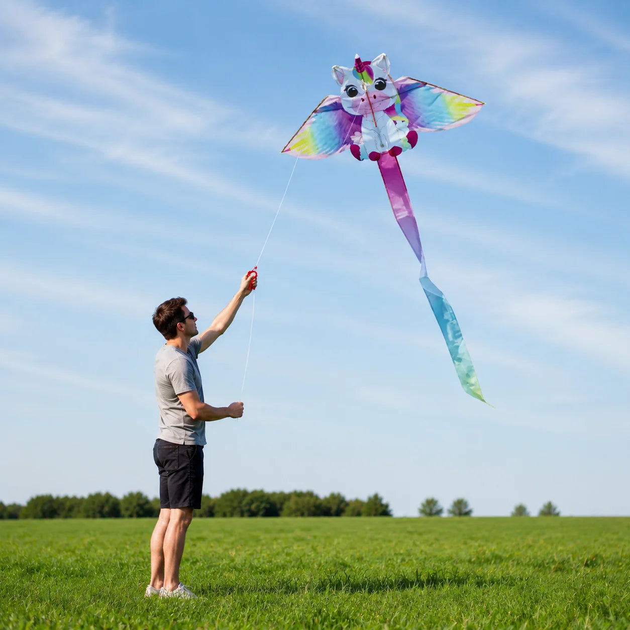 Yongjian Pink Unicorn Kite, a small kite ideal for beginners, easy to fly, comes with a 50-meter kite line
