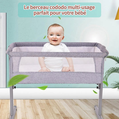 Baby bed, Cododo crib with mattress, baby extra bed, height adjustable, reclinable, Compatible with different beds, easy to install and carry, 6 months-9 kg, Gray