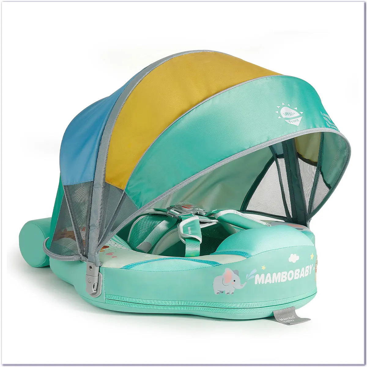 Mambobaby Animal Float Non-Inflatable Safe Solid Core Baby Swimming Buoy Water Trainer Infant Pool Floator Swim Ring with Canopy