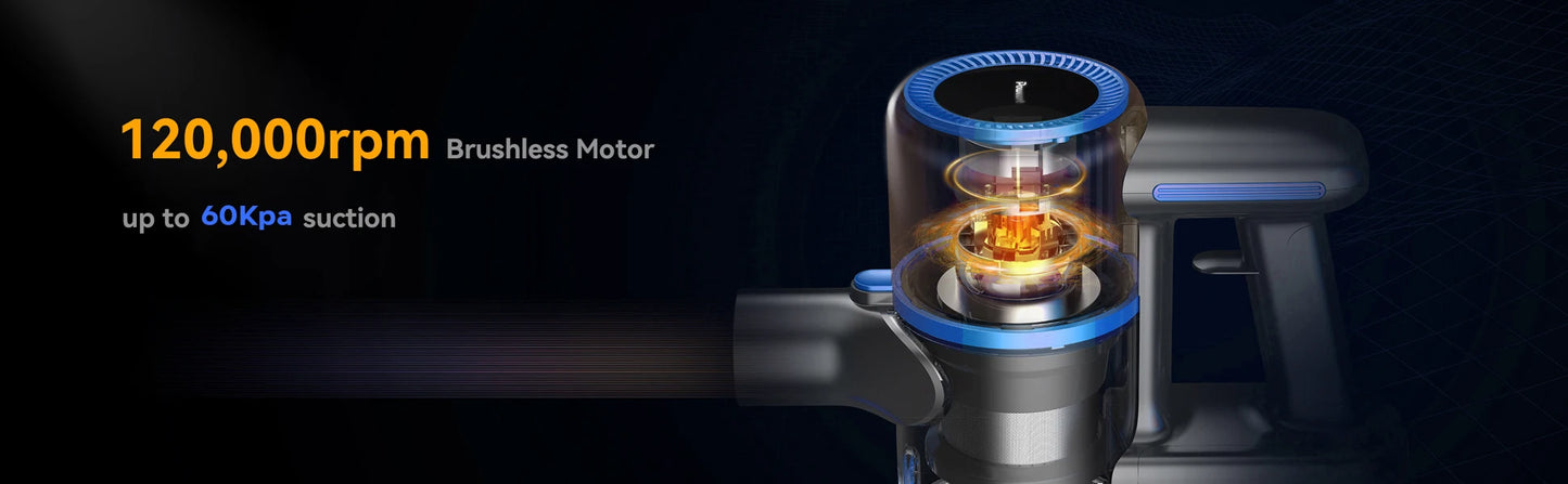 cordless vacuum cleaner, 60KPa, battery life 50 Min, tank 1L, for animal hair, Carpet and hard floors