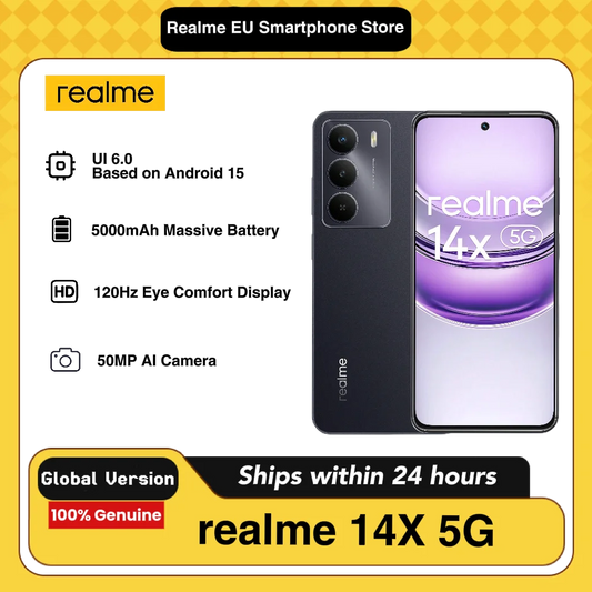 realme 14X 5G AI Phone, 6+128GB/8+256GB, Global Version, Android 15, Mediatek Dimensity 6300 Processor, 5000mAh Large Battery, Without Charger Adapter