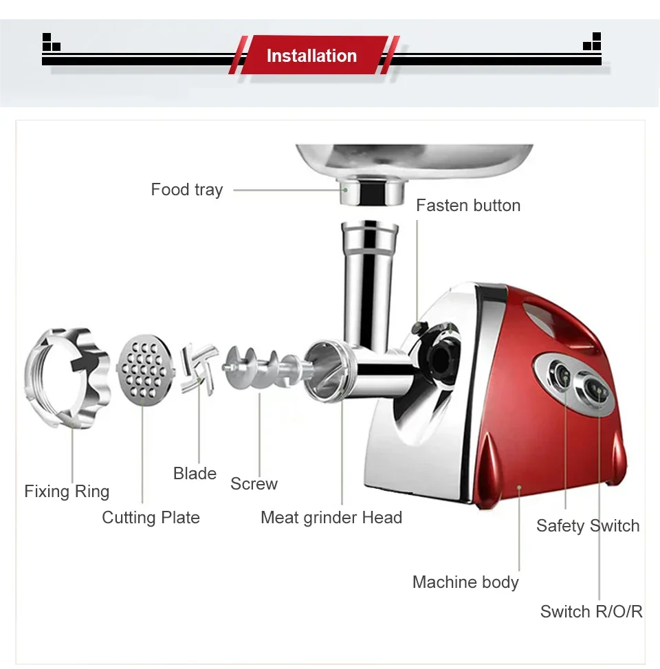 2800W Electric Meat Grinder Stainless Steel Multifunction Vegetable Sausage Processor Slicer Chopper Mincer Baby Food Processor