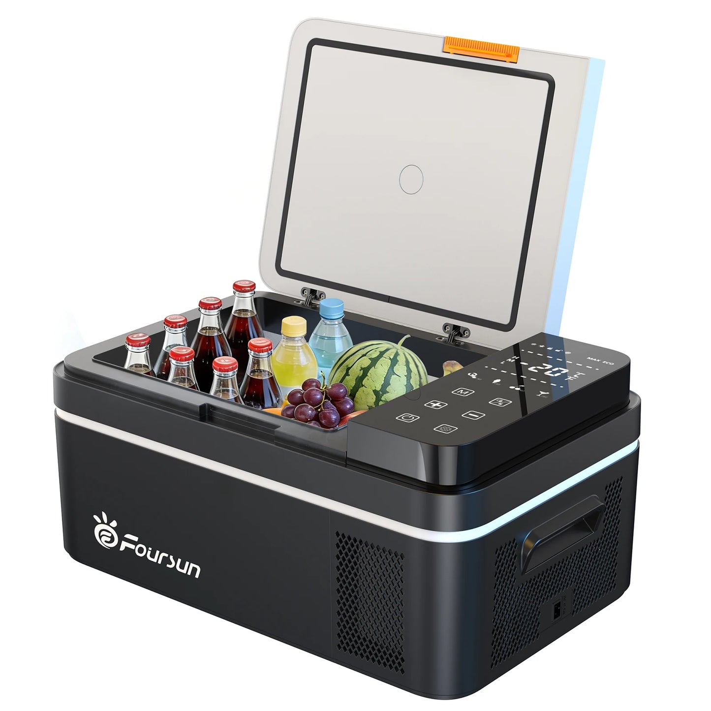 Foursun 21L 25L Car Fridge Freezer, Portable -20°C Fast Cool, 12/24V DC & AC 100-240V, Dual Mode for Camping, Travel, Truck