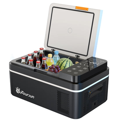 Foursun 21L 25L Car Fridge Freezer, Portable -20°C Fast Cool, 12/24V DC & AC 100-240V, Dual Mode for Camping, Travel, Truck