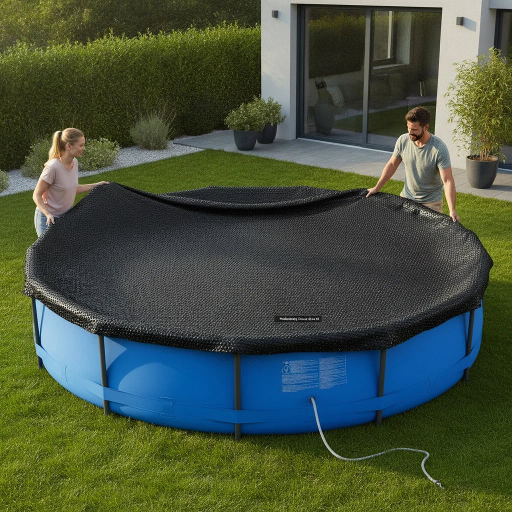 300CM Round Black PE Solar Pool Cover 110 Microns Bubble Heat Retaining Swimming Pool Cover Reduce Water Evaporation Outdoor Pool Thermal Blanket