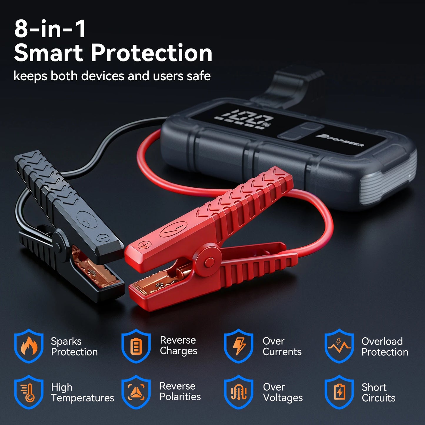 POPDEER PD-J06 4000A Jump Starter, 12V Car Battery Booster with LCD Display Dual USB for 10.0L Gas/8.0L Diesel Truck RV Boat