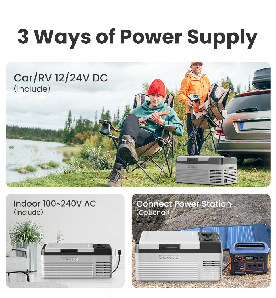 Alpicool CL15 15L Car Refrigerator 12V Compressor Fridge Mini Freezer 12/24V DC 100-240V AC Portable Cooler for Camping Travel