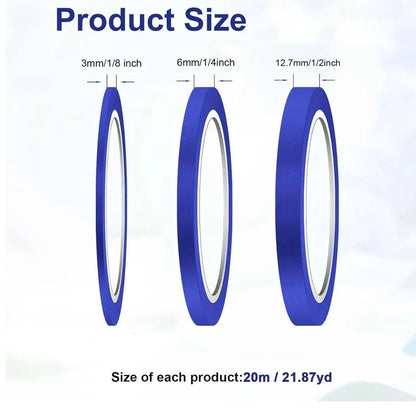 3 Rolls of Blue Tape, 3/6/12 mm Wide Masking Tape, Fine Line Painter's Tape for Car, School, Office, DIY Projects ,for Nails