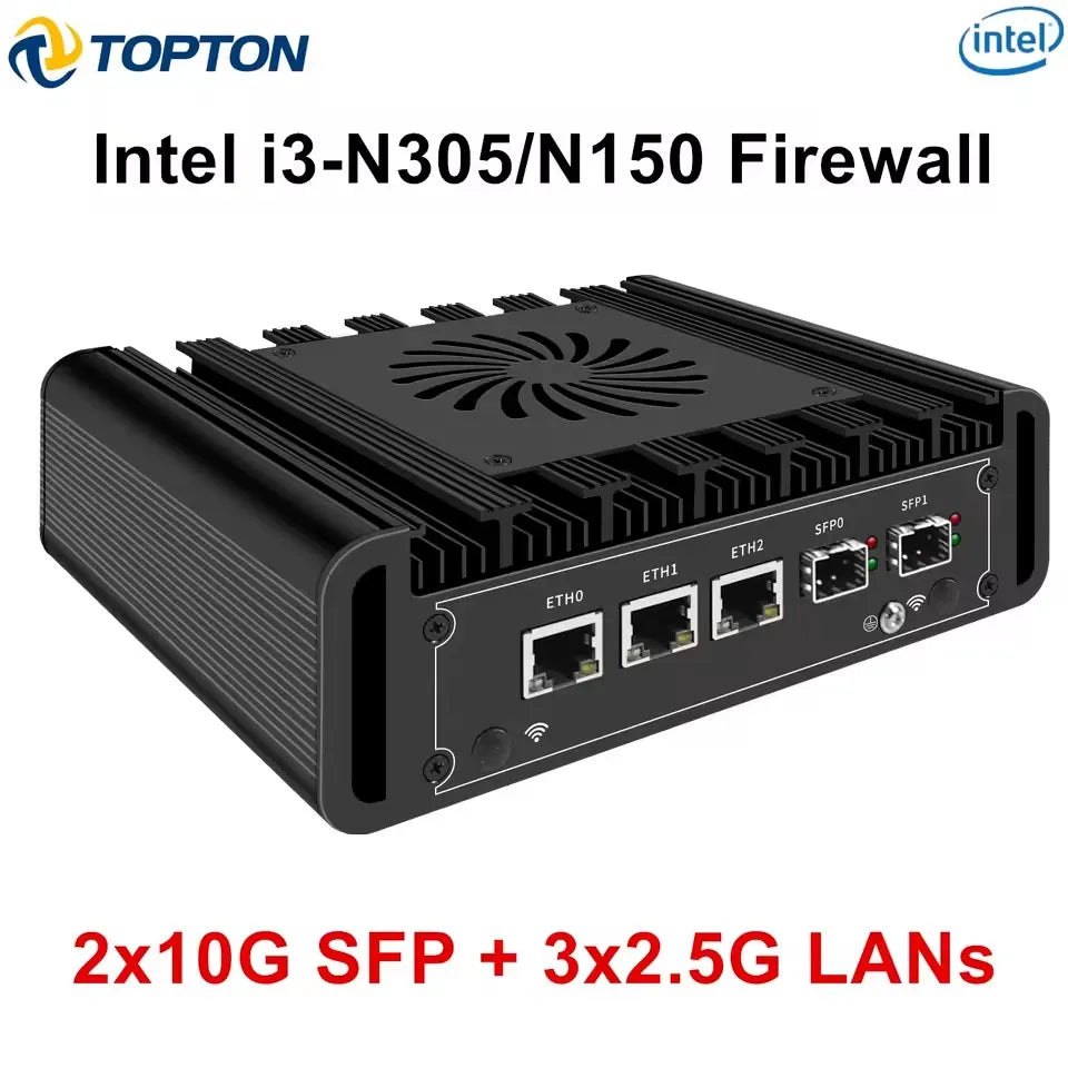 Topton Metal VPN 2x 10G SFP+ Firewall Mini PC 3x 2.5G NICs i226-V Intel i3 N305 N300 N150 DDR5 NVMe Proxmox OpenWrt Home Server