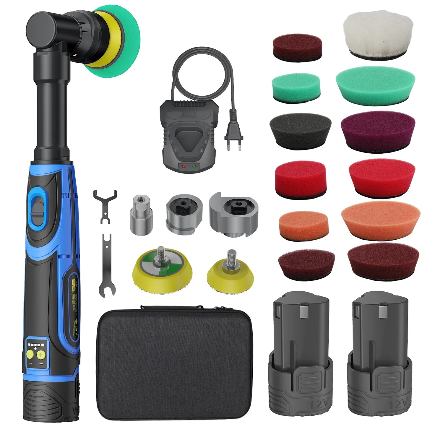 12V Cordless Mini Car Polisher Detailing Wireless Car Polishing Machine 1/1.5/2 Inch Pads Kit For Auto Wax, Adjustable Speed