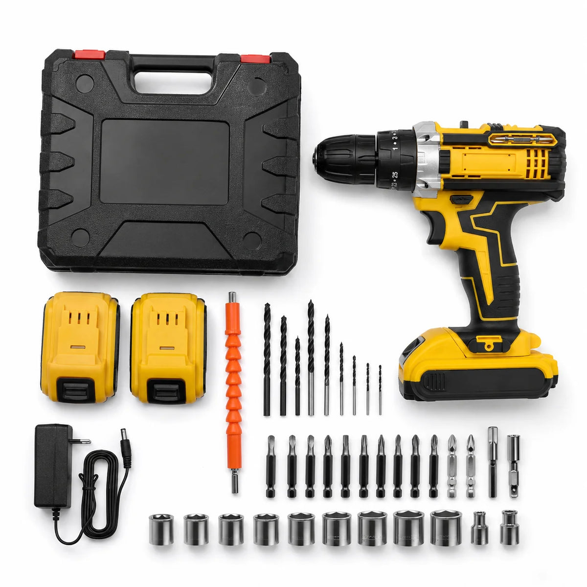 Yellow 3‑in‑1 Cordless Impact Drill Multifunctional Electric Hammer Drill Screwdriver Rechargeable Power Drill For Wood Metal Concrete Drilling