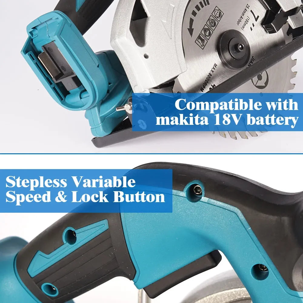 Brushless 5Inch 125mm Mini Electric Circular Saw Cordless 0-45° Adjustbale Woodworking Power Garden Tool For Makita 18V Battery