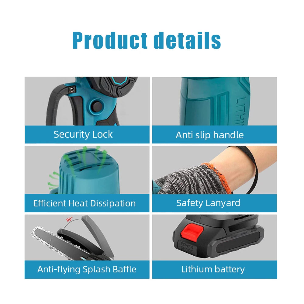 6Inch Brushless Electric Chainsaw Cordless Woodworking Cutter Saw Garden Power Tool For Makita 18V Battery Pin
