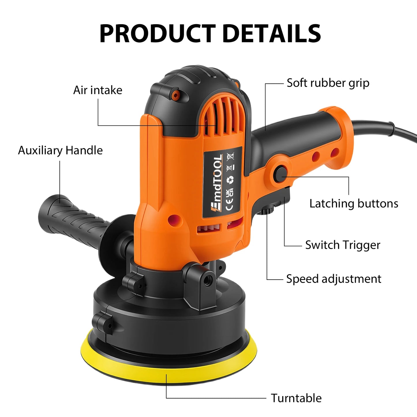Buffer Polisher 1600W Electric Polishing Machines Portable Rotary Car Polisher with 0-3000 RPM Side Handles 3 Buffing Pads 125mm/5in Discs Perfect for Car Polish Floor Waxing Metal Descaling