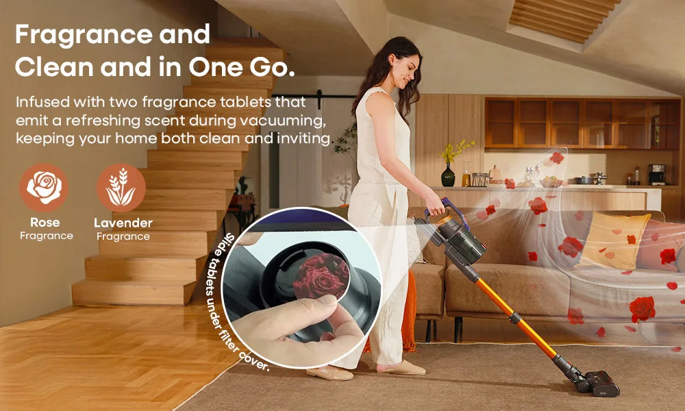 Erabros EV7 Cordless Vacuum Cleaner,70KPa Suction,550W Motor,70Min Runtime,Charging Storage Base,Stick Vacuum with Aroma Design