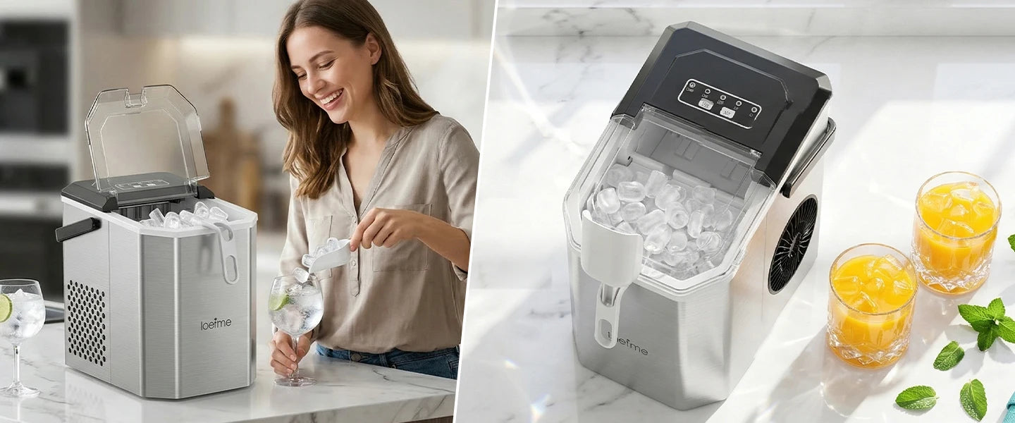 LOEFME 12kg/24h Electric Ice Maker Desktop Fully Automatic Bullet Ice Fast Ice Maker Machine Self-Cleaning Home Cafes Camping