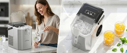 LOEFME 12kg/24h Electric Ice Maker Desktop Fully Automatic Bullet Ice Fast Ice Maker Machine Self-Cleaning Home Cafes Camping