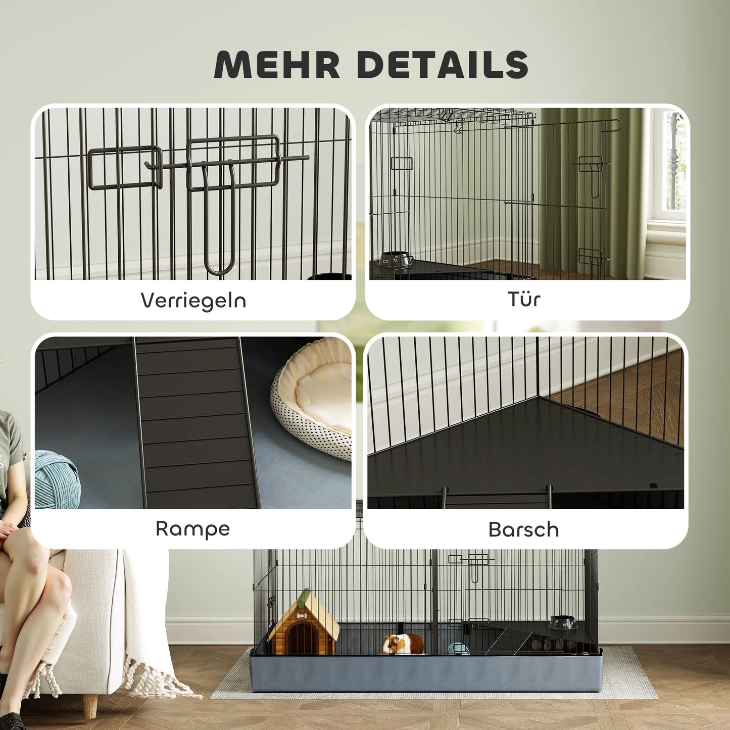 Large Metal Rabbit hamster Cage with Liner & Ramp, Indoor 2-Tier Bunny Habitat with Removable Base, Pet Cage for Rabbit, Guinea Pig, Small Animals