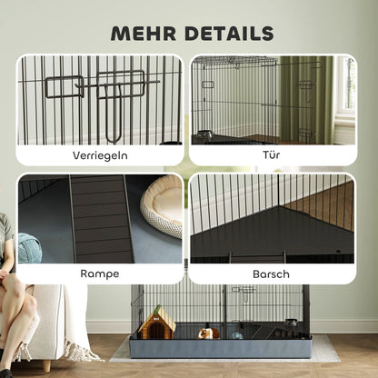 Large Metal Rabbit hamster Cage with Liner & Ramp, Indoor 2-Tier Bunny Habitat with Removable Base, Pet Cage for Rabbit, Guinea Pig, Small Animals