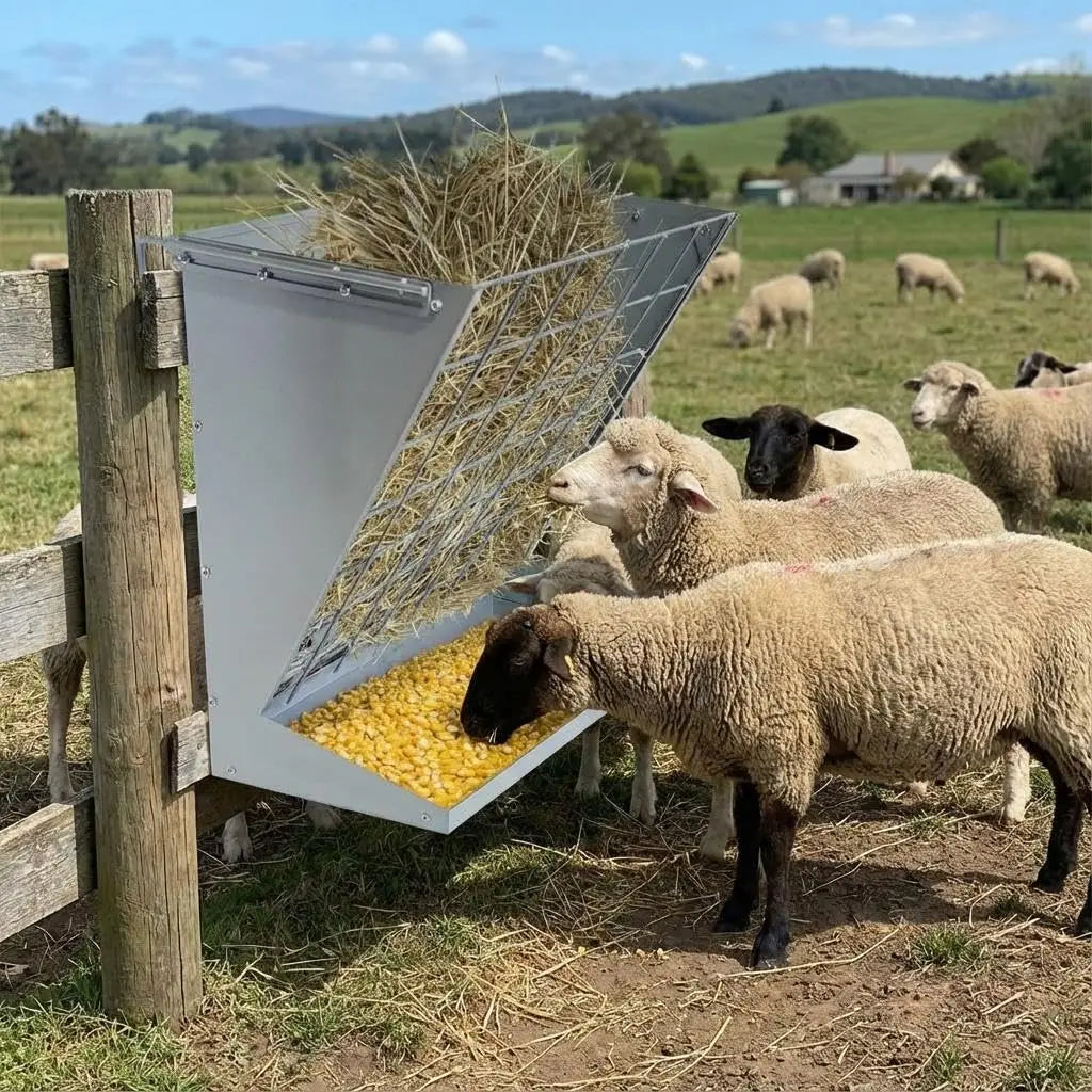 Large Hay Rack, 2 in 1 Large Hay Feeder with Hay and Grain/ Salt Feeder, 60cm Hanging Steel Feeder for Sheep, Goats & Horses Indoor & Outdoor Use