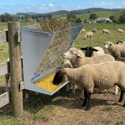 Large Hay Rack, 2 in 1 Large Hay Feeder with Hay and Grain/ Salt Feeder, 60cm Hanging Steel Feeder for Sheep, Goats & Horses Indoor & Outdoor Use