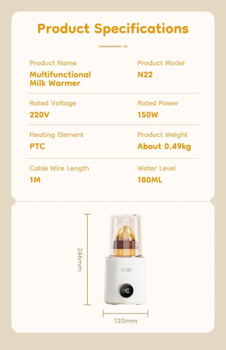 MAMIJOY Multi Function Baby Bottle Warmer 36-100° Adjustable Food Heater Milk Warmer Steriliser ACcurate Temperature Control N22