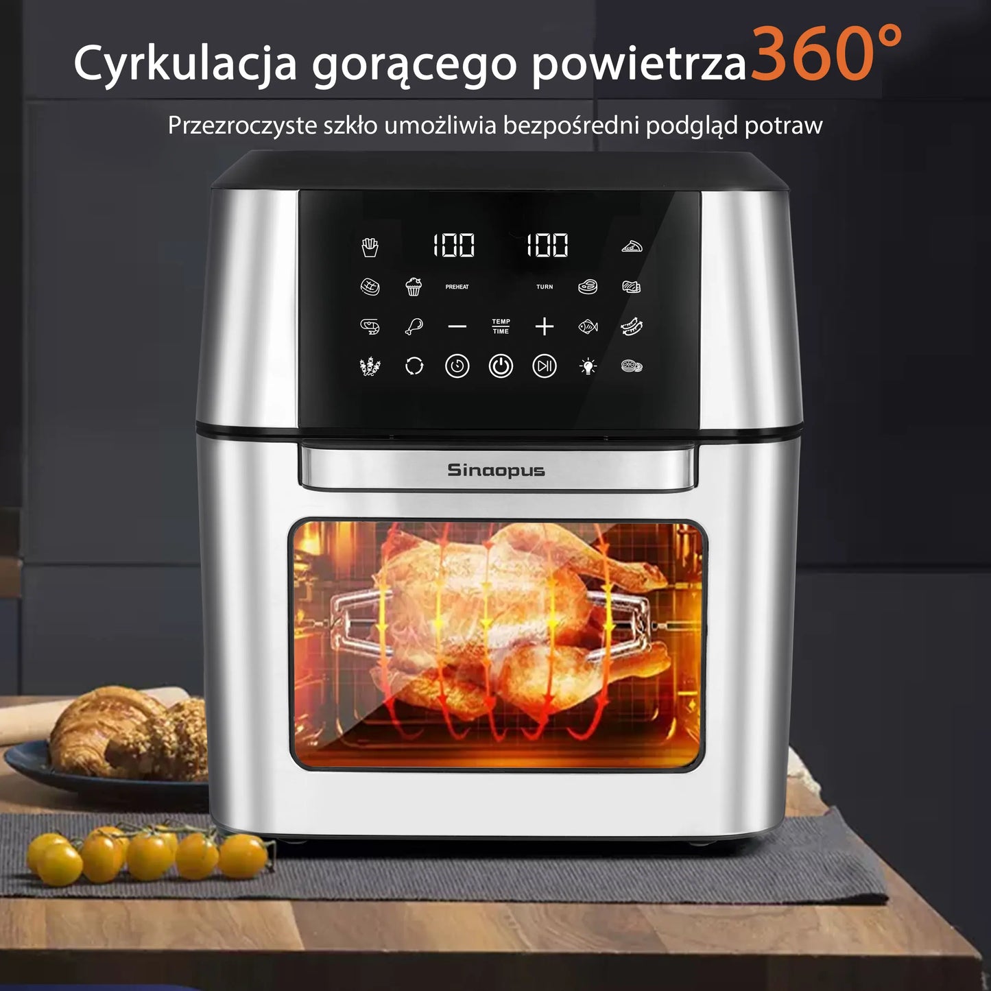 13L Air Fryer Kitchen Machine Oilless Cooker with LED Touch Control,Visible Window,Smart Hot Fryers Machine,Family Oven Size
