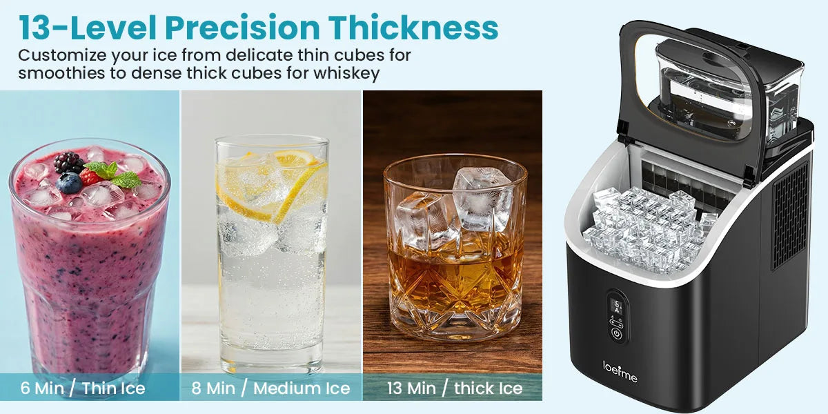 LOEFME Portable Ice Maker Machine 15kg/24h 6-13 Mins Quick Ice 16pcs Ice Cubes Countertop Ice Machine for Home Kitchen Party RV