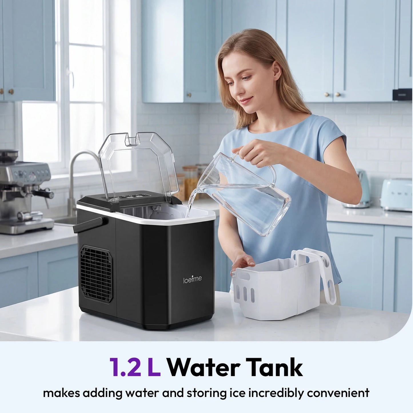 LOEFME 1.2L Ice Cube Machine 12kg/24h Ice Cube Ice Machine For Home 9pcs In 6 Min Professional Ice Machine Scoop