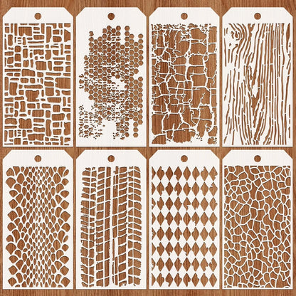8PCS 9.45×4.72inch Texture Pattern Painting Stencil Set for DIY Craft Wall Wood Fabric Decoration