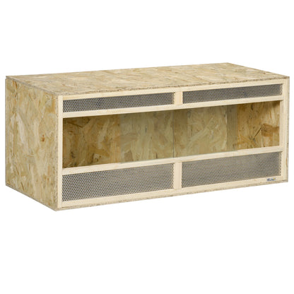 OSB Wooden Reptile Terrarium with Sliding Glass Doors and Ventilated Mesh Panels, Spacious Indoor Habitat with Clear View, Breathable Enclosure for Chameleons, Lizards, Snakes and Other Amphibians, Ideal for Climbing, Hiding