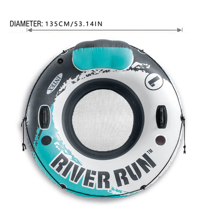 River Run Inflatable Floating Tube 135cm, Reinforced Anti-Puncture Pvc, Mesh Seat, Ergonomic Backrest, Two Cup Holders, Handles and Tie-Down Rope, 100kg Capacity, Safe and Comfortable for Rivers, Lakes, Swimming Pools and Sum