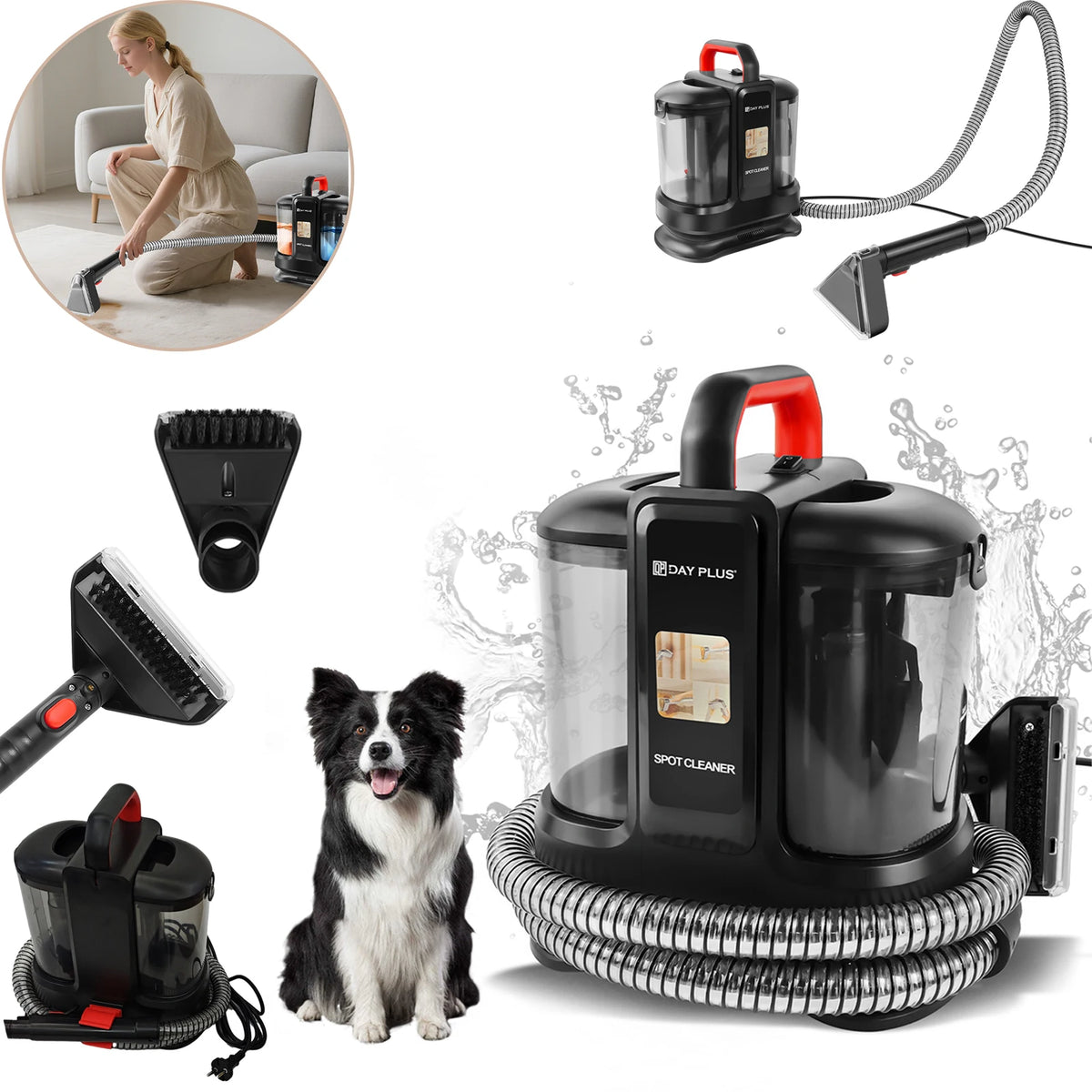 450W High Power Wet Vacuum Cleaner with 15000Pa Strong Suction, Dry-Wet Mop Vacuum, 1.2L Clean Water Tank + 0.6L Dirty Water Tank, for Carpet, Sofa, Upholstery, Car Interior Cleaning, Home and Vehicle Use