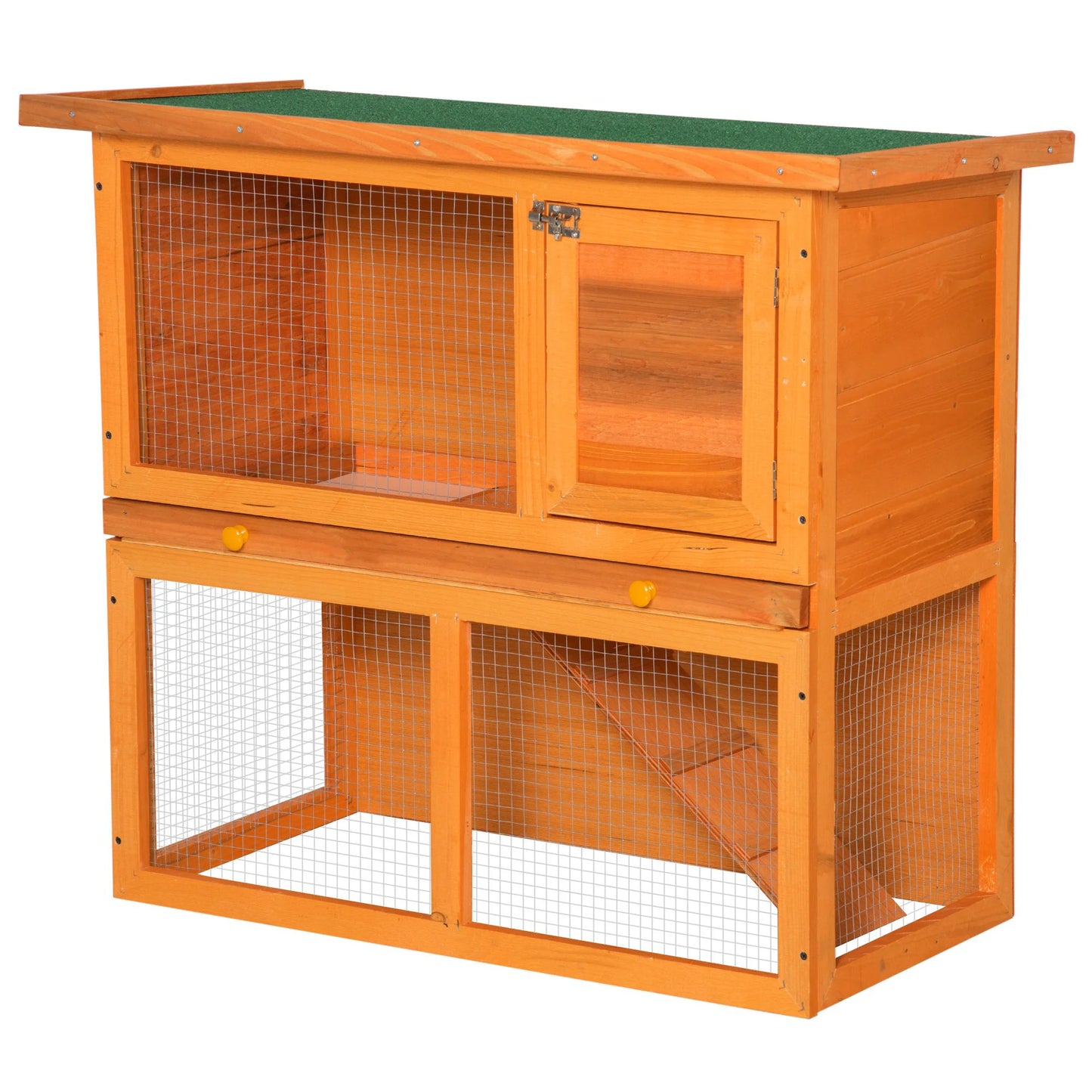 Rabbit Cage, 2-Tier Wooden Pet Hutch, Outdoor Bunny Cage with Removable Tray, Openable Roof & Lockable Doors for Small Animals with Easy Clean Tray