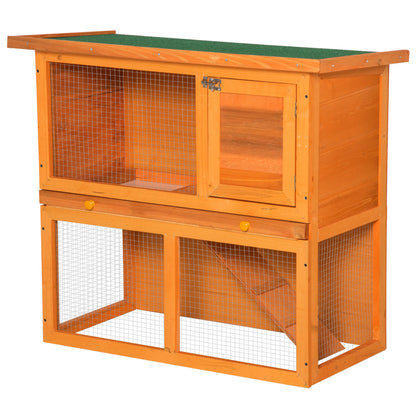Rabbit Cage, 2-Tier Wooden Pet Hutch, Outdoor Bunny Cage with Removable Tray, Openable Roof & Lockable Doors for Small Animals with Easy Clean Tray