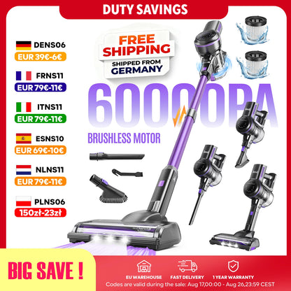 Inse S7P Cordless Vacuum Cleaner, 60KPa, 1.3 L Dust Cup, Removable Battery, for Pet Hair, Carpet, Hard Floors