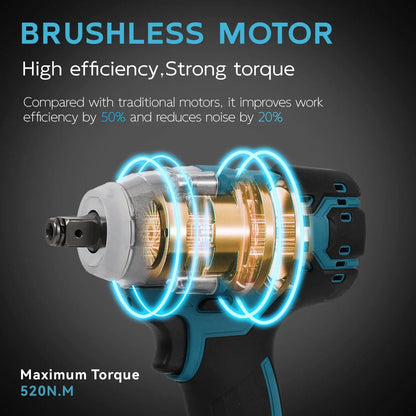 520N. m/1200N.M Cordless Electric Impact French Brushless Hand Electric Driver Electric Tool for Makita 18V Battery
