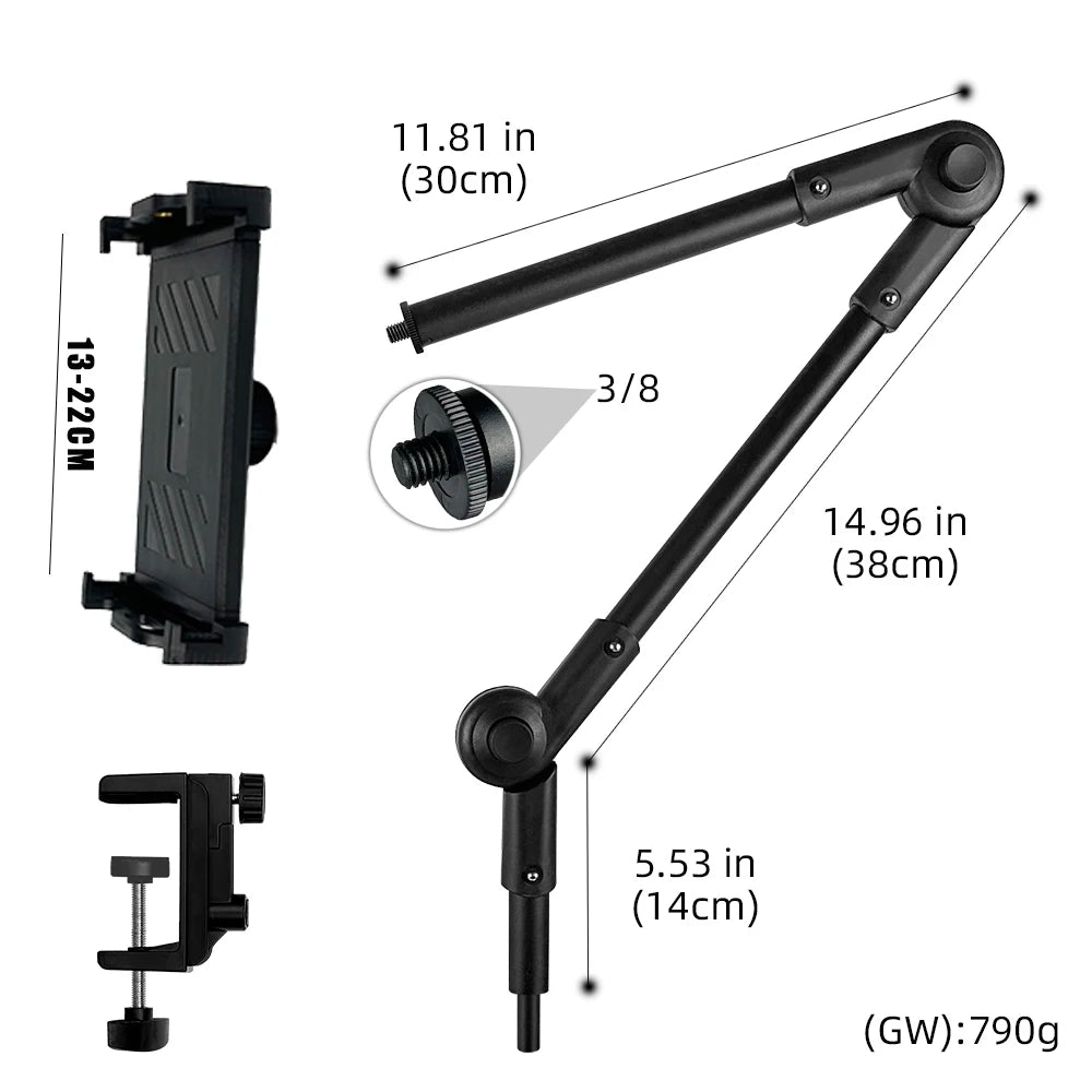 Xb08 Metal Tablet Stand 360 °   Rotating Long Arm 10kg Heavy-Duty Bedside Desktop Lazy Stand Compatible with iPad 4.6~ 12.9inch and Mobile Phones