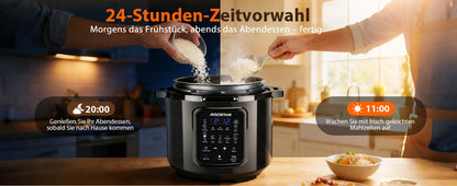 Aigostar Electric Pressure Cooker 6L, 18-in-1 Multi-Cooker with Color Recipe Book, 1000W Pressure Cooker for Families