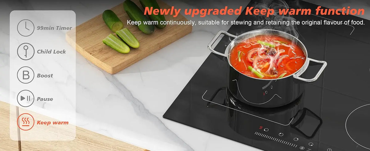 Karinear 4-Burner Induction Hob, 60cm Induction Hob Electric 3500W, Flex Zone, Plug-in Hob, 9 Power, Booster, Timer, 220V Plug