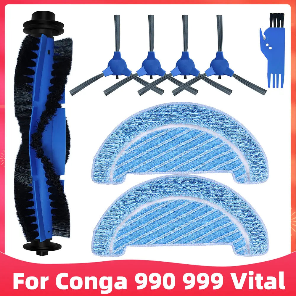Replacement For Cecotec Conga 990 Vital / Conga 999 Vital Robot Vacuum Cleaner Spare Parts Main Side Brush Hepa Filter Mop Rag
