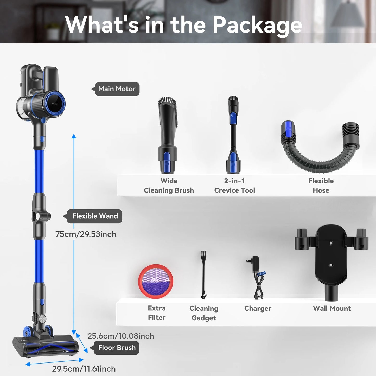 cordless vacuum cleaner, 60KPa, battery life 50 Min, tank 1L, for animal hair, Carpet and hard floors
